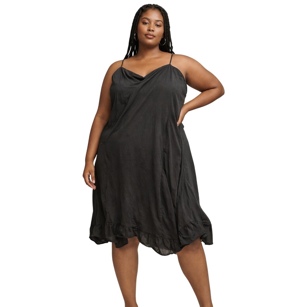 Future Collective Dress Womens 2X Black Cowl Neck Slip Midi Ruffle Hem Plus Size
